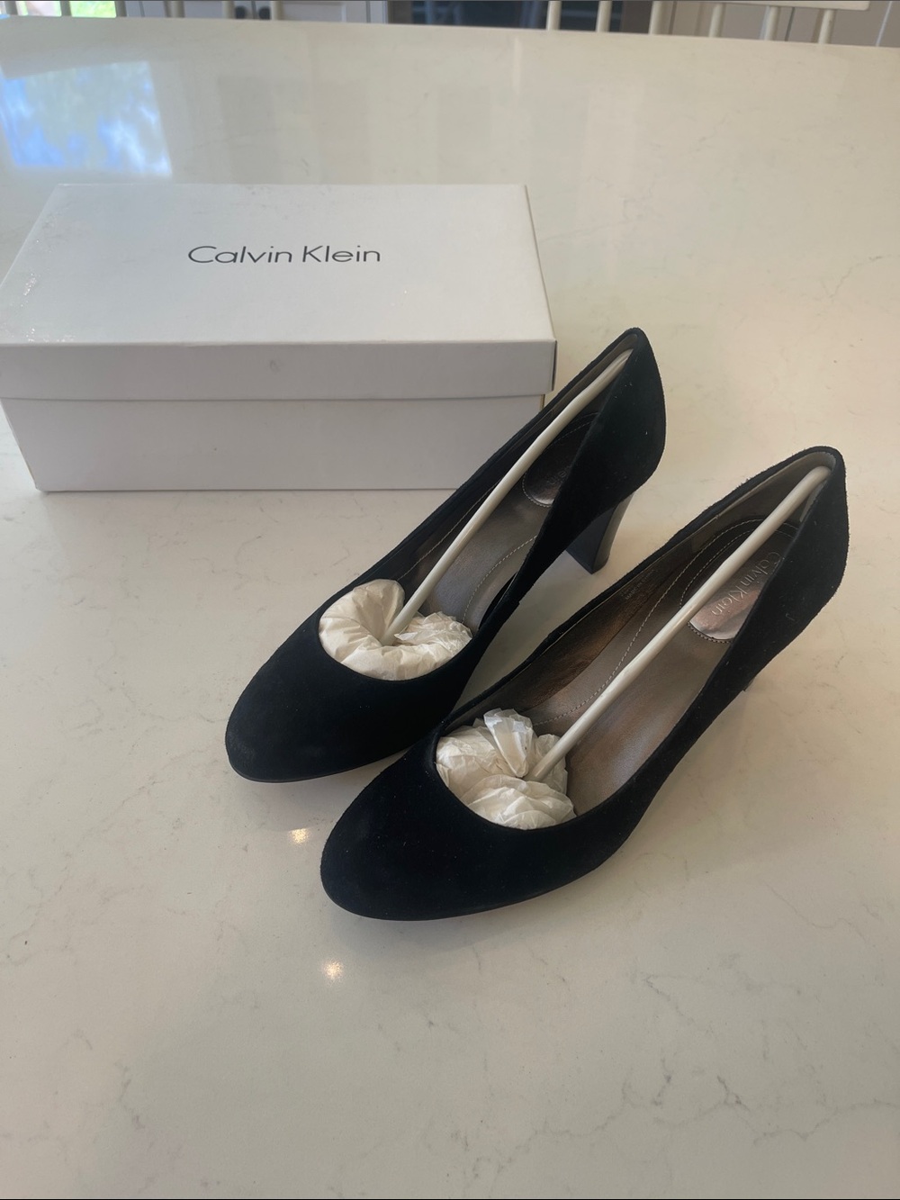 Calvin Klein Black Suede Mid Heel Pumps